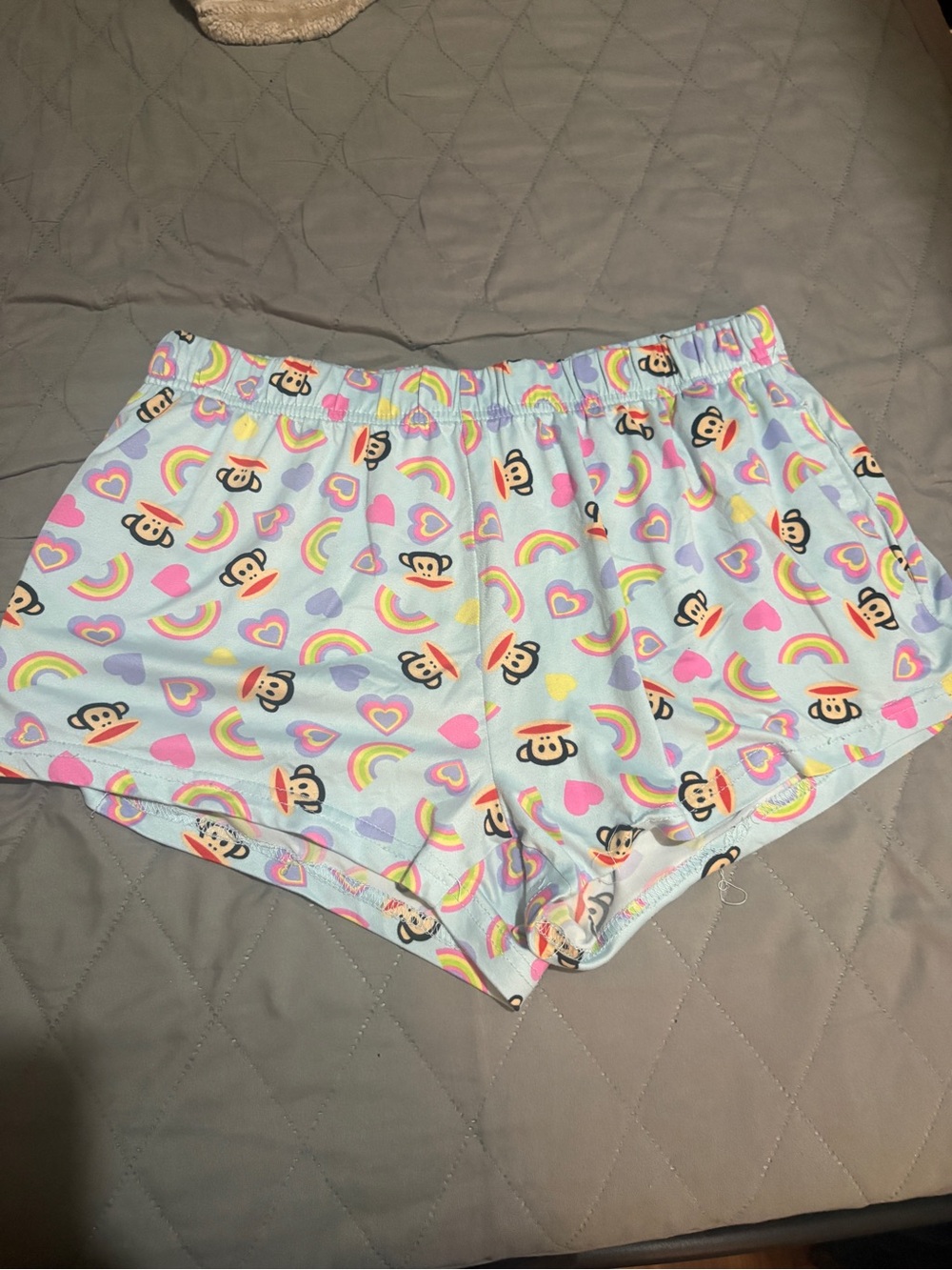 Vintage Y2K Paul Frank Light Blue Rainbow & Heart Print Women’s Shorts
